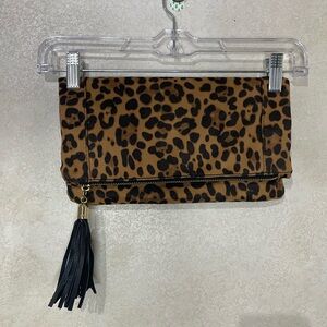 Sole Society Leopard Print Clutch with Tassel
